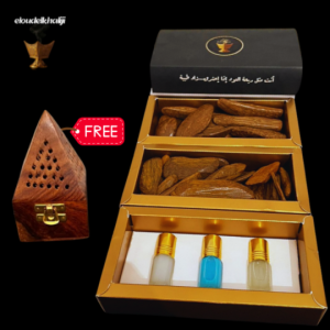 بكج الاعواد والمسك ( 1 عود VIP + عود الفخامة + مسك الطهارة + مسك البوردة + مسك العروس )