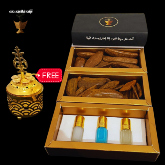 بكج الاعواد والمسك ( 1 عود VIP + عود الفخامة + مسك الطهارة + مسك البوردة + مسك العروس )